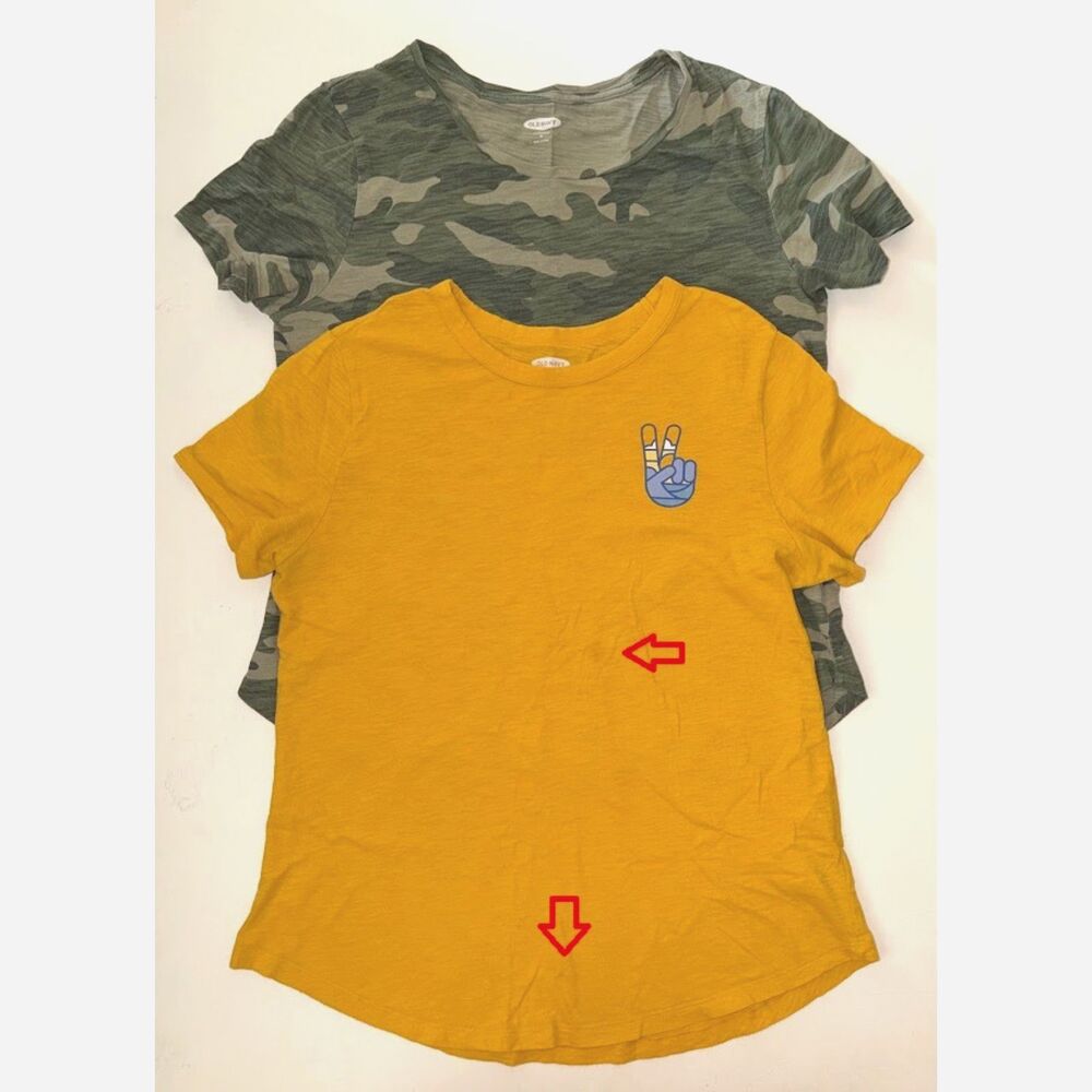 Old Navy Womens t-shirt M Mustard yellow peace green camouflage camo top khaki